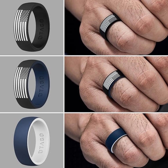 Set of 9 OTAGO Men’s Silicone Wedding Rings Size 9 American Flag 2 Decker - Picture 3 of 4